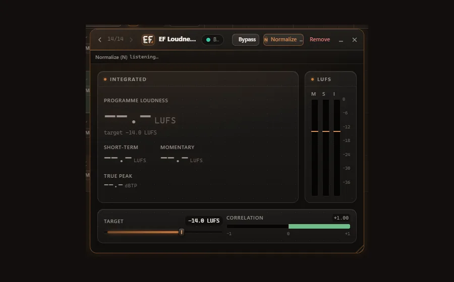 The EF Loudness Meter window in Engineer Factory