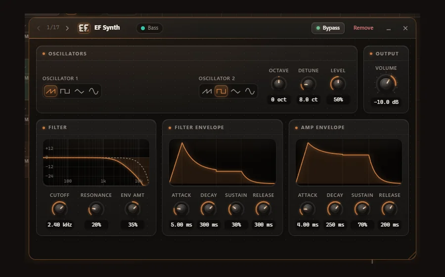 The EF Synth window in Engineer Factory