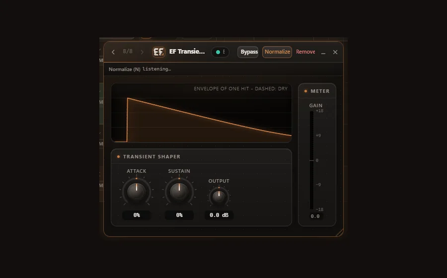 The EF Transient Shaper window in Engineer Factory