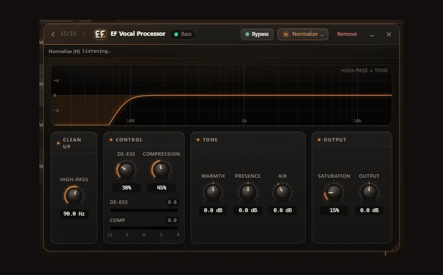 The EF Vocal Processor window in Engineer Factory